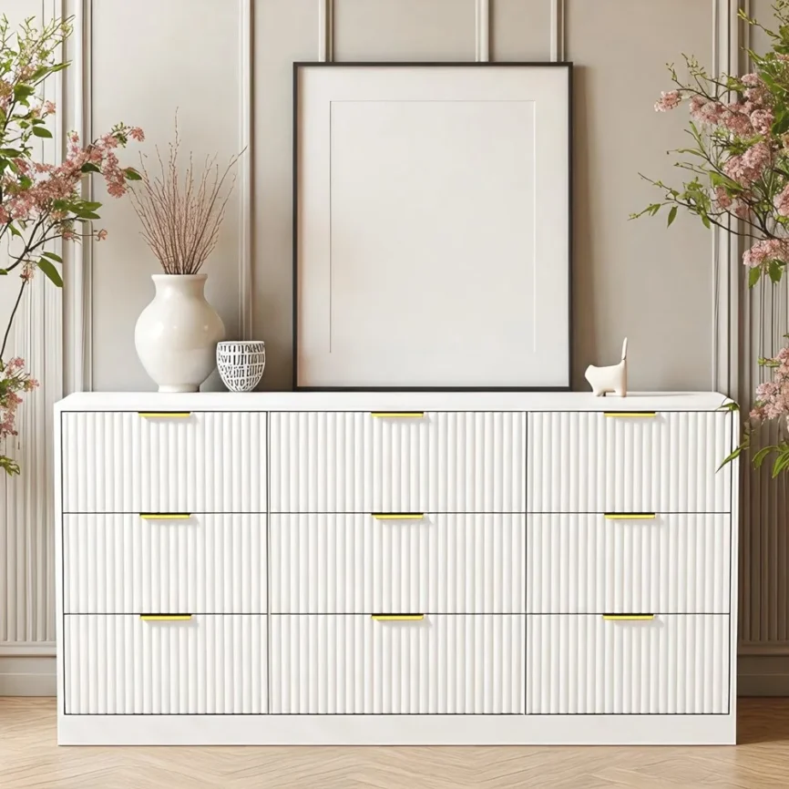 Modern White Ribbed Dresser