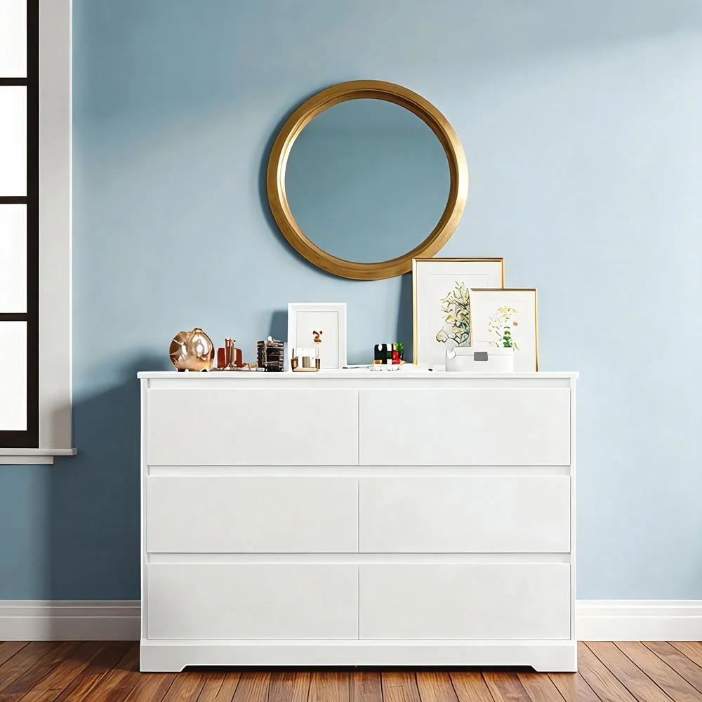 Modern White Six-Drawer Dresser