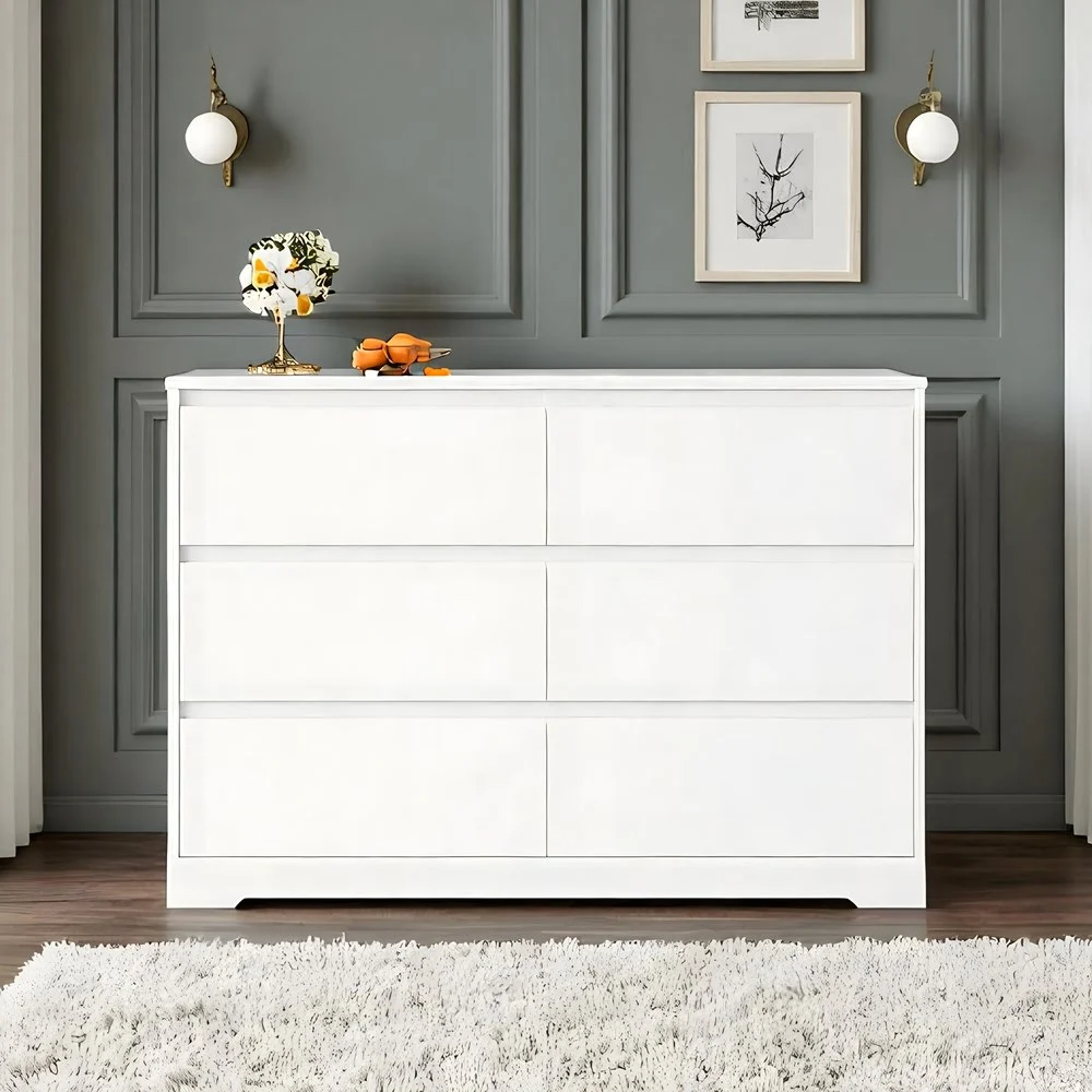 Modern White Six-Drawer Dresser