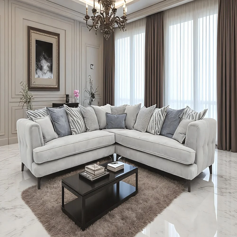 Ivory Tufted Sectional Sofa