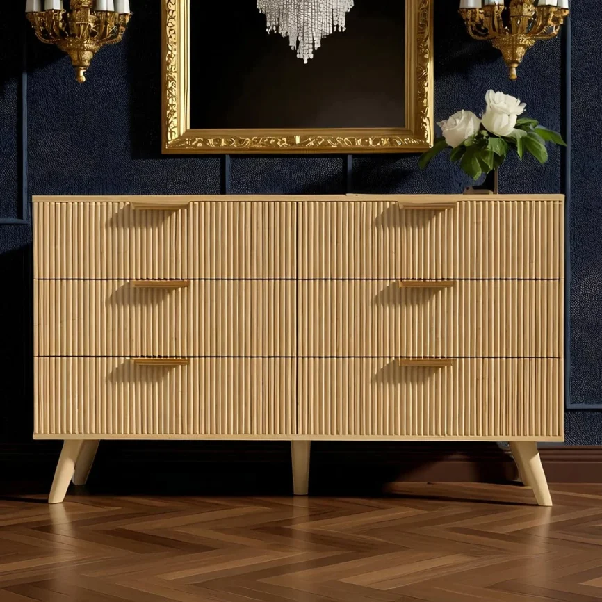 Oak Ribbed 5-Drawer Dresser