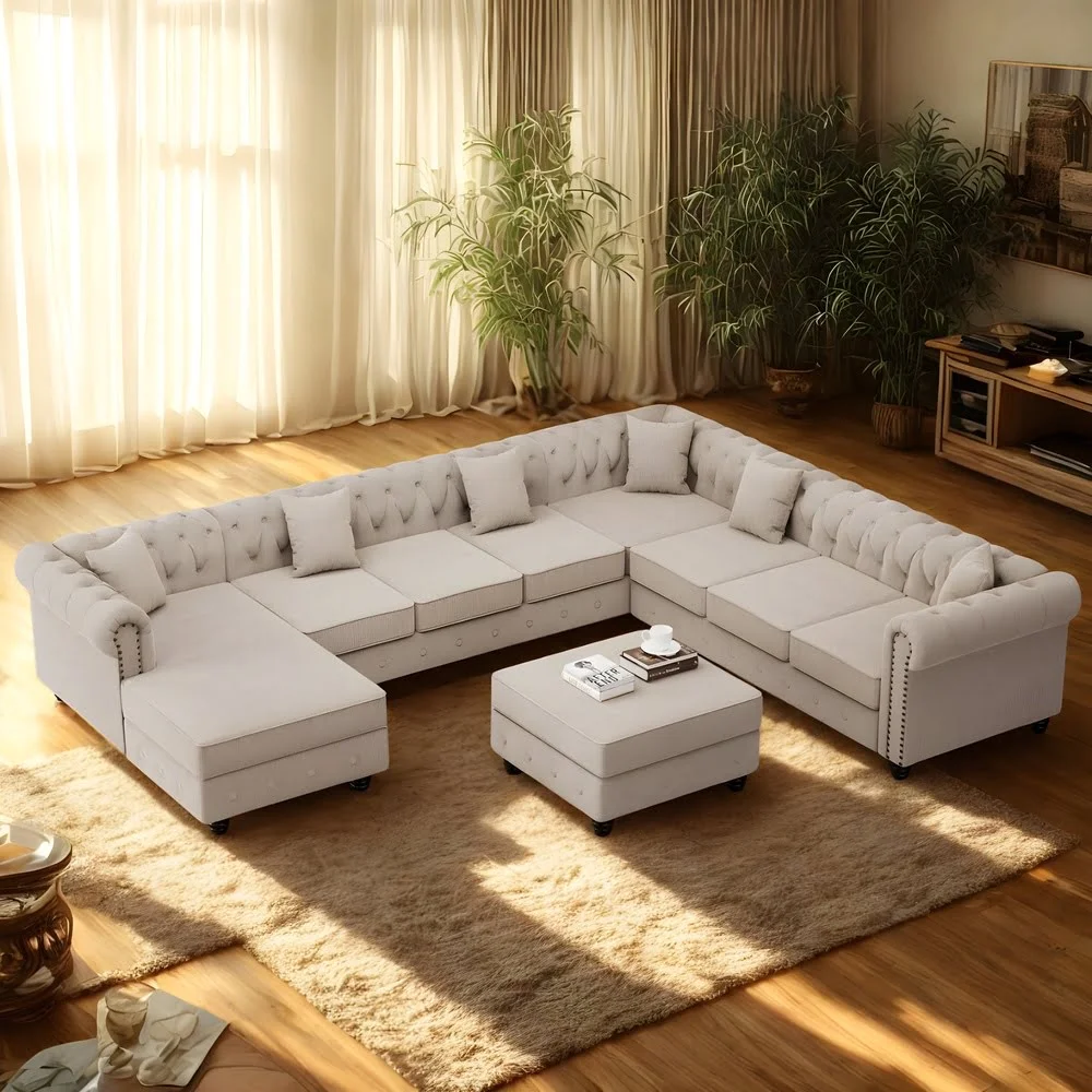 Evergreen Tufted L-Sectional Sofa