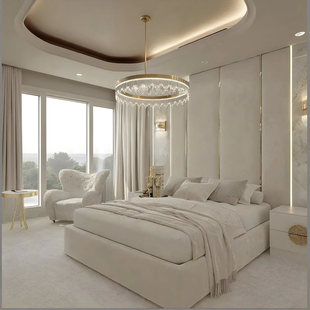 Ivory Glow Upholstered Platform Bed