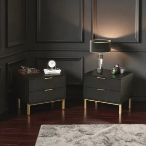 Modern Black Nightstand with Gold Accents