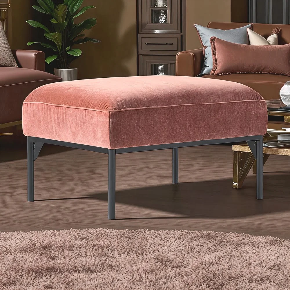Peach Velvet Modern Ottoman