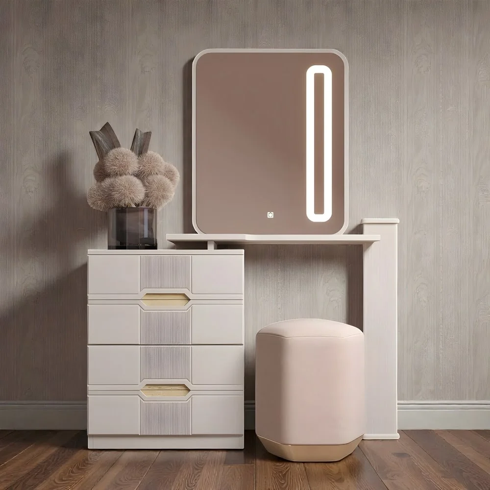 LuxeGlow Beige LED Vanity Table