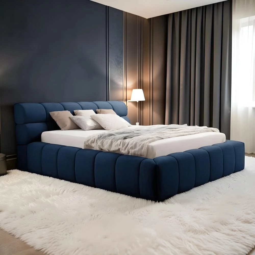 Blue Tufted Upholstered Bed