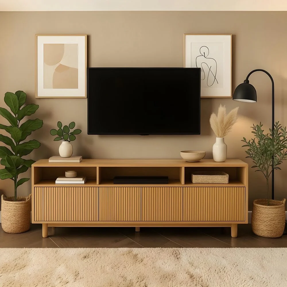 Modern TV Stand with Ribbed Design