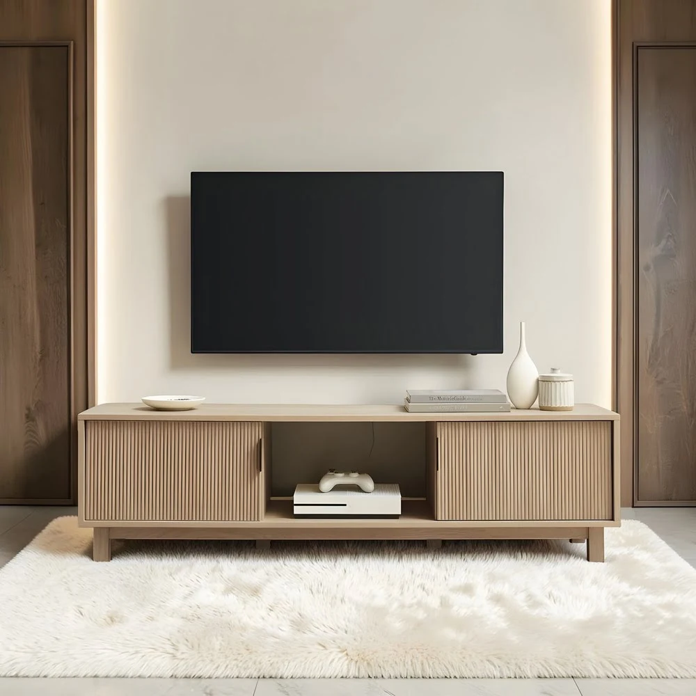 Reido Natural — Fluted 3-Door TV Media Unit